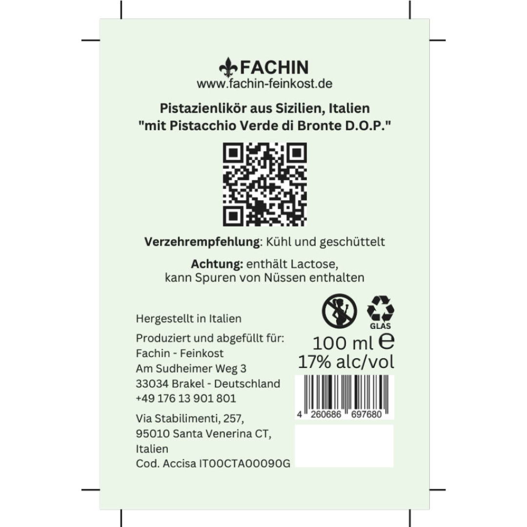 Crema di Pistacchio - Pistazien Sahnelikör Italien mit Pistazien aus Bronte - 17% - 100ml